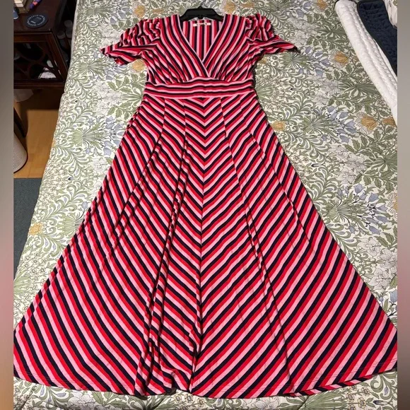 Boden Kristen Stripe A-Line V-Neck Midi Dress - Picture 15 of 16